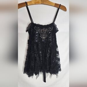 Holy.G Inc.TOV​ Gothic Steampunk Black Lace Camisole TankTop Beaded Embellished